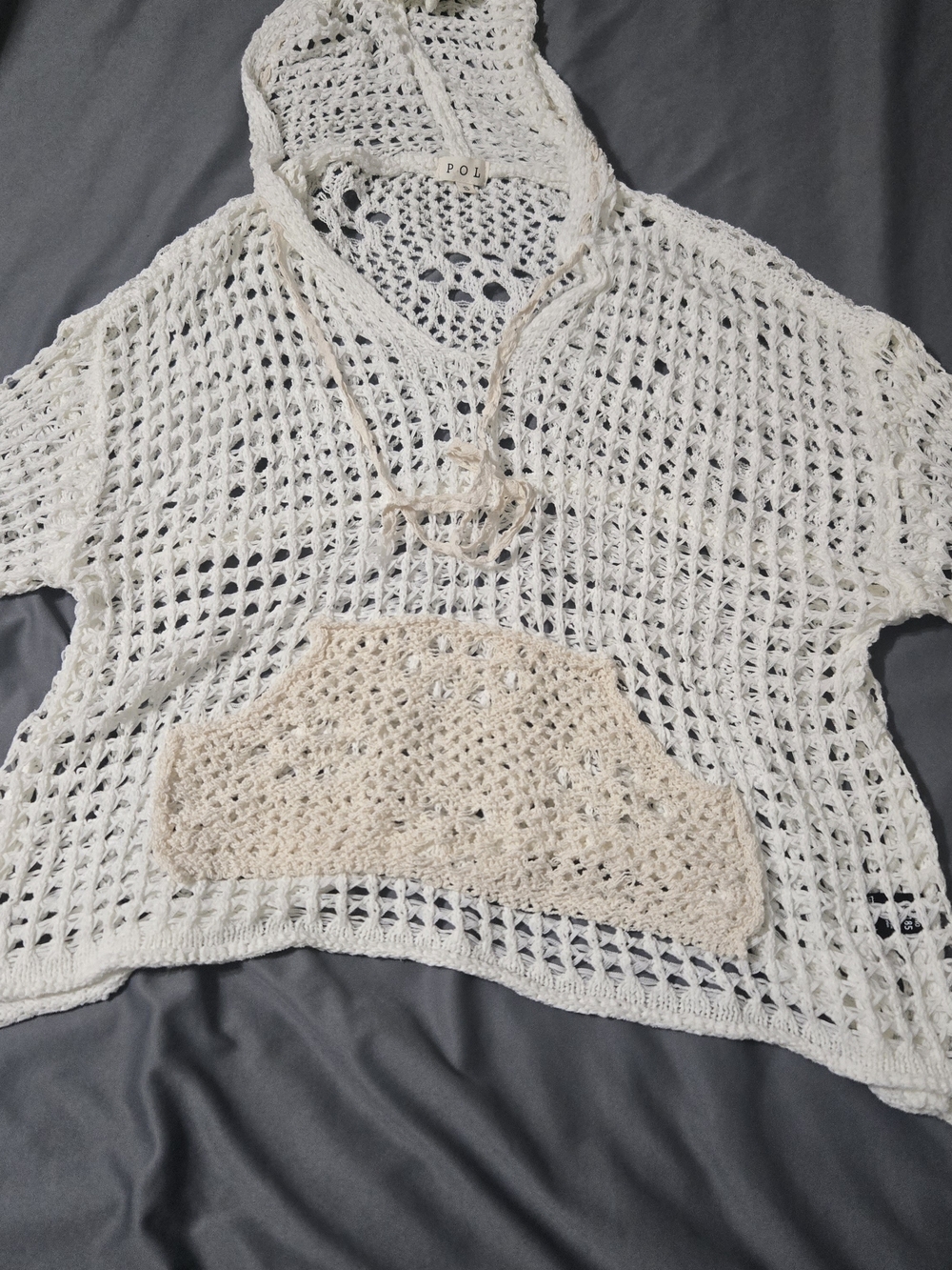 POL crochet top womens small oversized kangaroo pocket cottagecore open knit